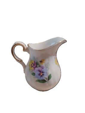 Elizabethan Fine Bone China White Swirl Creamer/Pitcher With Flowers & Gold Trim
